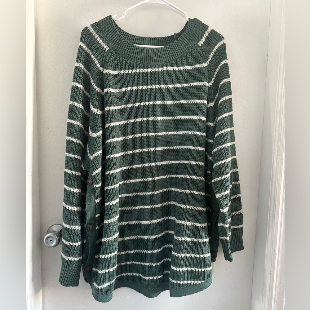 🌻 NWOT Poppy & Whimsy Striped Green and White Sweater 🌻